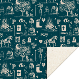 Sint inpakpapier - sinterklaas illustraties - donker blauw - 70 cm x 3 meter