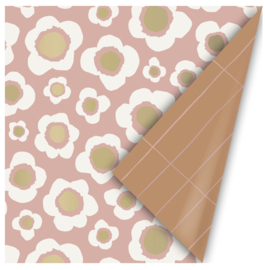 Cadeaupapier Retro flower - Roze - 50cm x 3 m