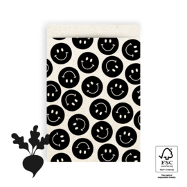Cadeauzakjes  zwart smiley s bieten pulp papier  17 x 25 cm (L) - 5 stuks