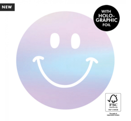 Cadeaustickers holografie smiley - 6 Stuks