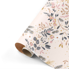 Cadeaupapier Rose kerst bloemen - 50 cm x 3 meter