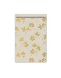 Cadeauzakje grass paper classic flower - goud - 17x25cm - 5 Stuks