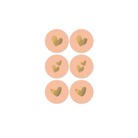 Hart stickers peach - 5 cm - 6 Stuks