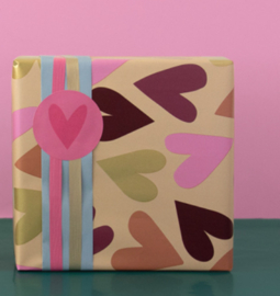 Cadeau zakjes nude met gekleurde hartjes - 5 stuks - 17 x 25 cm