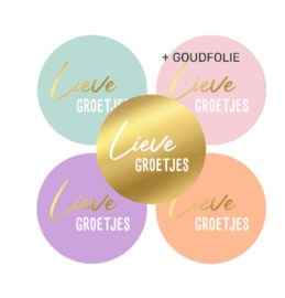 Sticker lieve groetjes -  groen roze paars goud oranje  - 5 cm - 10 stuks