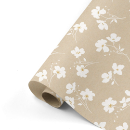 Cadeaupapier kraft classic flower - wit - 50cm x 3 m