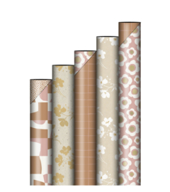 Cadeaupapier kraft classic flower - wit - 50cm x 3 m