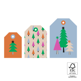 Cadeaulabel Kerst Multi Trees