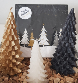 KERST Kaarsen en Servetten goud, wit, zwart