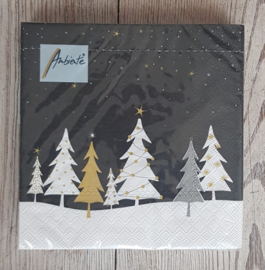 KERST Kaarsen en Servetten goud, wit, zwart