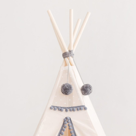 Tipi Tent Beige - Grey Pom Pom