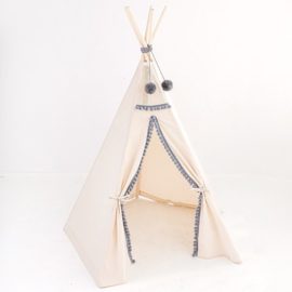 Tipi Tent Beige - Grey Pom Pom