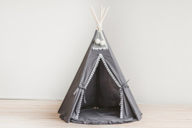 Tipi Tent Grey - White Pom Pom