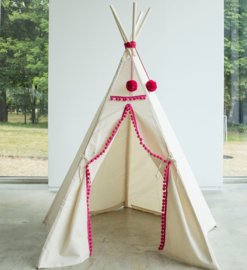 Tipi Tent Beige - Pink Pom Pom