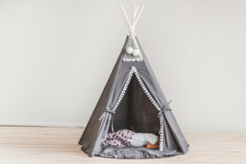 Tipi Tent Grey - White Pom Pom