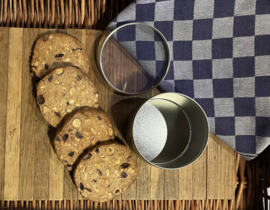 Biologische Allemans-Speltkoek groot (koek met bio gemengde noten, bio rozijnen, bio cranberry's) 4 stuks in blikje