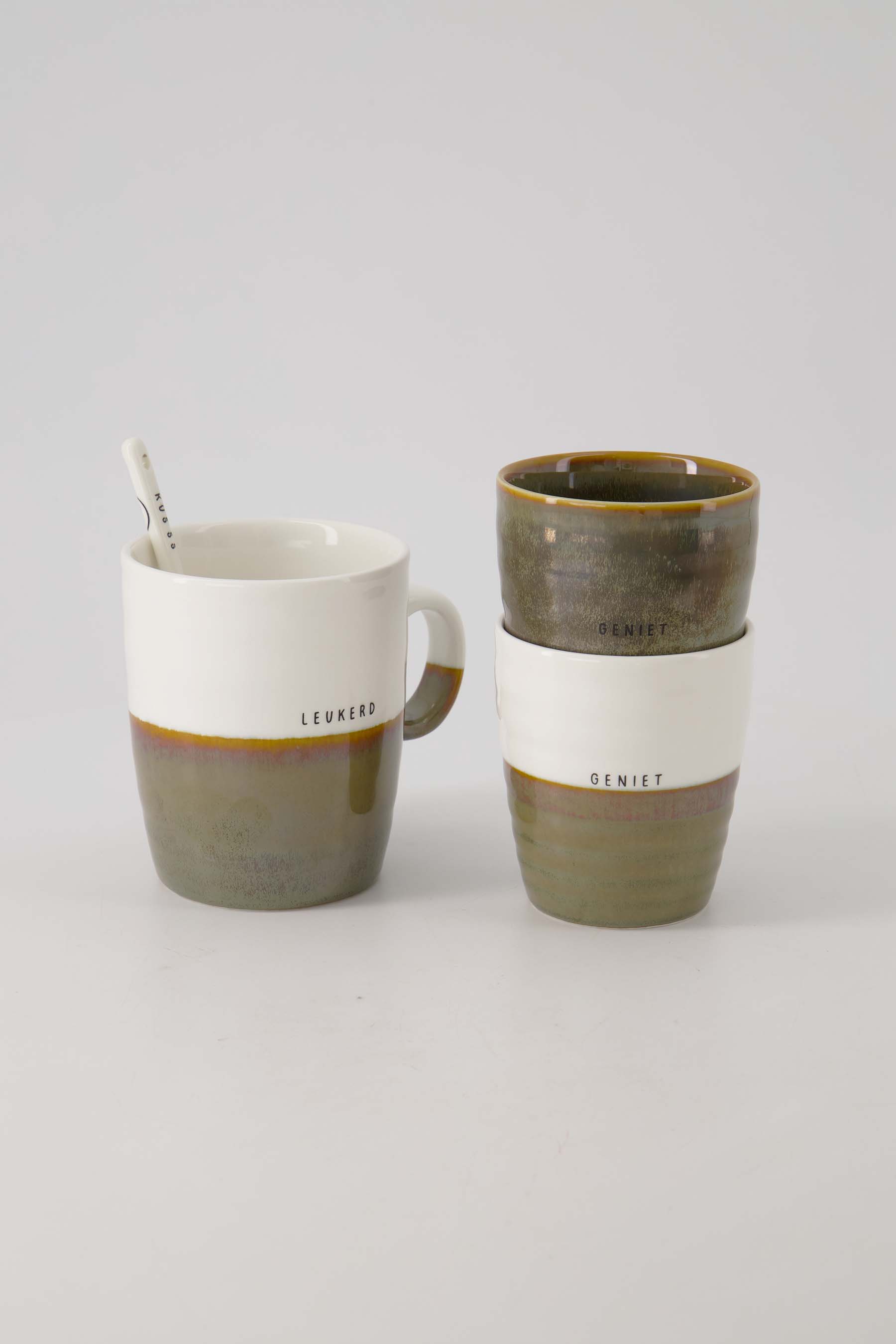 ZUSSS koffiemok geniet wit/donkergroen