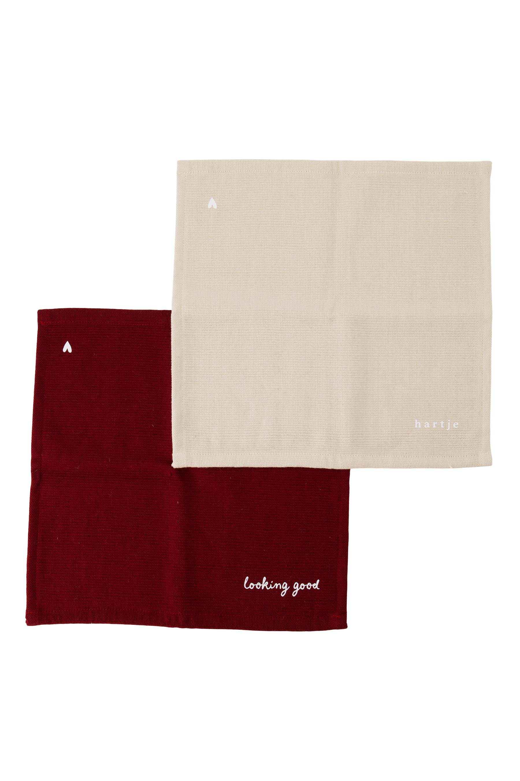 ZUSSS set van 2 vaatdoekjes hartje zand/port