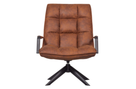 JOUKE DRAAIFAUTEUIL MET ARMLEUNING KUNSTLEER COGNAC