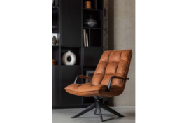 JOUKE DRAAIFAUTEUIL MET ARMLEUNING KUNSTLEER COGNAC