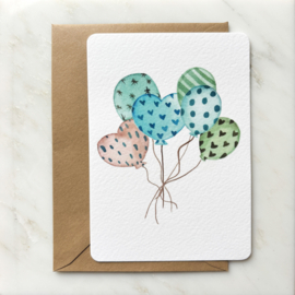 Wenskaart "Ballonnen blauw"