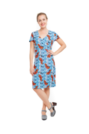 Bakery Ladies Drape Dress Kobalt Vichy Bird