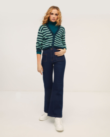 SURKANA Striped Knitted Cardigan with V-neck green