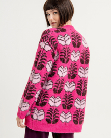 SURKANA Open Cardigan with Floral Jacquard Knitted fuchsia