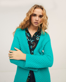 SURKANA Braid Knitted Coat with V-neck Turquoise