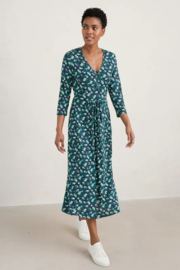 Seasalt Carwynnen Three Quarter Sleeve Dress hellebore collage studio green