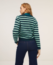 SURKANA Striped Knitted Cardigan with V-neck green