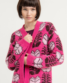 SURKANA Open Cardigan with Floral Jacquard Knitted fuchsia
