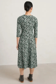 Seasalt Waterfront Jersey Dress Printed Flower Pine Needle