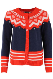 Danefae Dananja Wool Cardigan navy/bright red/chalk