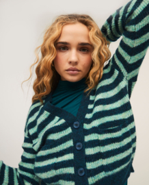 SURKANA Striped Knitted Cardigan with V-neck green