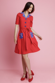 Tante Betsy Dress Vera Lynn DUO Birds Blos Red