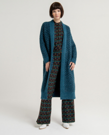 SURKANA Jacquard Knitted Jacket Open Midi Length blue