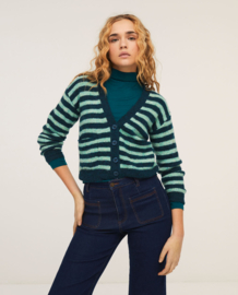 SURKANA Striped Knitted Cardigan with V-neck green
