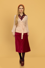 Tante Betsy Button Skirt Rib Cord Cerise
