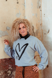 Mooi Vrolijk Sweater Printed - Gray/ Black Heart