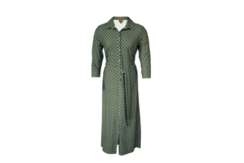 Mooi Vrolijk Dress Long - Dark Green with White Dots