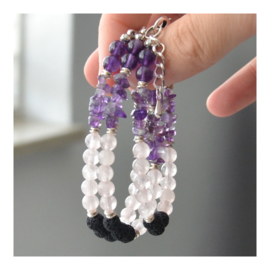 Lava Rock Bracelet with gemstones - Amethyst and Rose Quartz