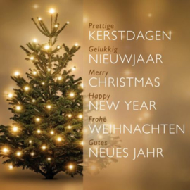 10 Kerstkaarten |   Kerstboom in goud, meerdere talen