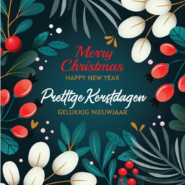 25 Kerstkaarten | ALS Nederland, kersttakjes en witte en rode besjes