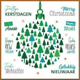 25 Kerstkaarten | Alzheimer Nederland, kerstbal van groene Dennebomen