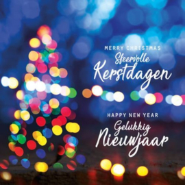 25 Kerstkaarten | KWF, kleurrijke lichtjes kerstboom