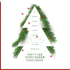 25 Kerstkaarten | 2025 2025 Witte kerstboom met groene kersttakjes