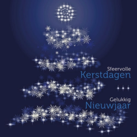 25 Kerstkaarten | Kerstlichtjes en sterretjes in donkerblauw