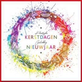 25 Kerstkaarten | Kleurrijke kerstkrans en kerstwens