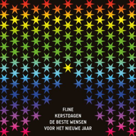25 Kerstkaarten |   Kleurrijke sterren in regenboogkleuren